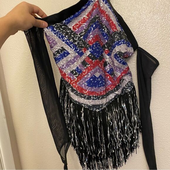 Weissman solo Dance costume geometric fringe sequin dress leotard c LC child - Picture 3 of 8